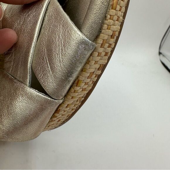 Cole Haan Dinah 85 Gold Puffy Leather Strappy Open Toed Platform Wedge Heel 7M - Picture 7 of 12